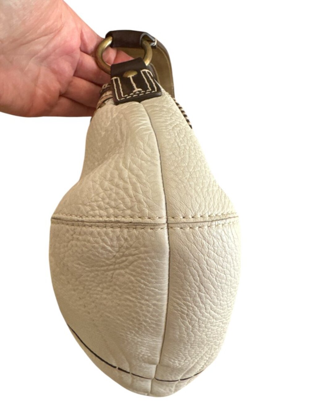 VTG Coach Soho Leather Y2K Studded Stitched Shoulder Flap Bag Chalk 10479 - Picture 5 of 16